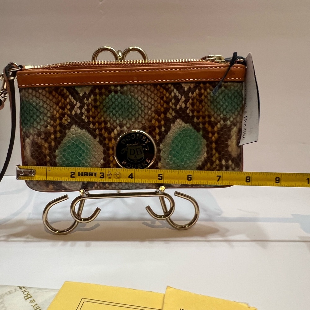 Dooney & Bourke Tan and Green Snake Print Clutch - Picture 11 of 13